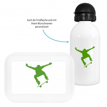 Skateboard Brotdose und Trinkflasche Geschenk zum Schulanfang grün